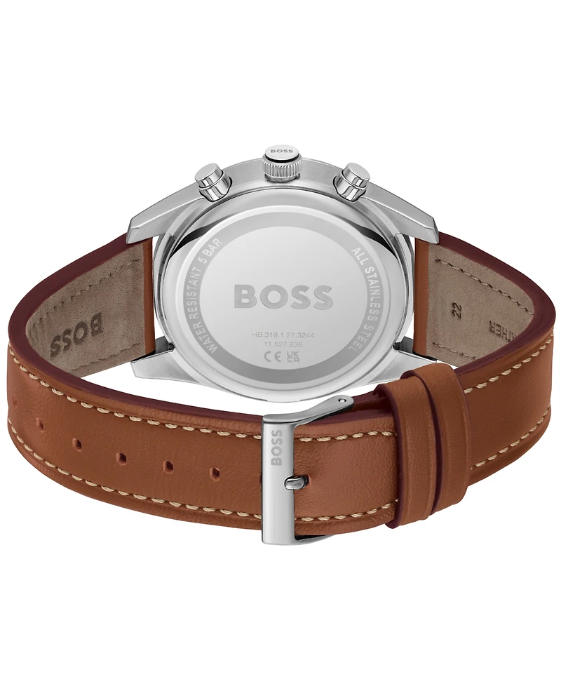 Hugo Boss Men's Skytraveller Quartz Fashion Chrono Leather Watch 44mm