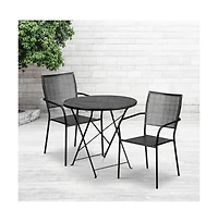 Commercial Grade 30" Round Metal Folding Patio Table Set W/ 2 Square Back Chairs