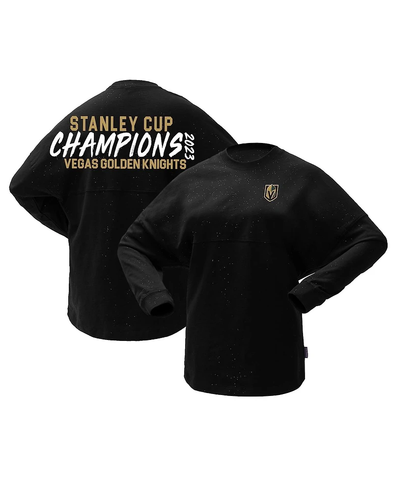 Women's Fanatics Black Vegas Golden Knights 2023 Stanley Cup Champions Sparkle Spirit Jersey Long Sleeve T-shirt
