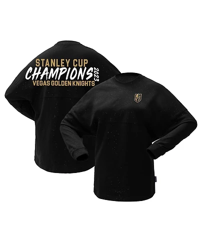 Women's Fanatics Black Vegas Golden Knights 2023 Stanley Cup Champions Sparkle Spirit Jersey Long Sleeve T-shirt