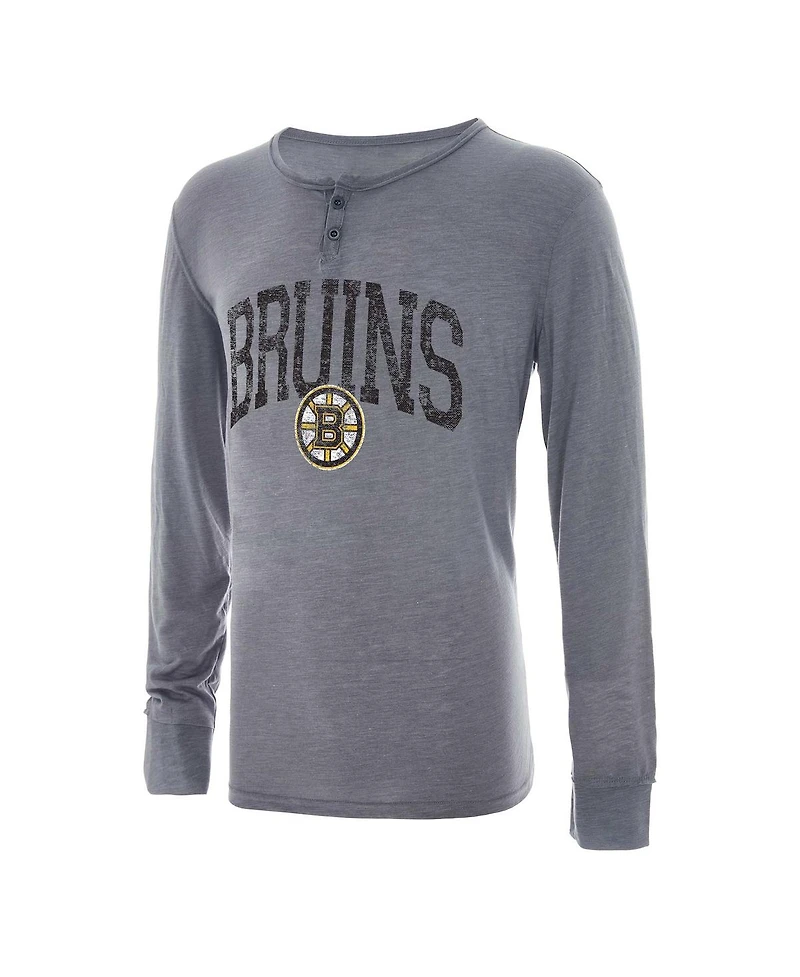 Men's Concepts Sport Gray Distressed Boston Bruins Takeaway Henley Long Sleeve T-shirt