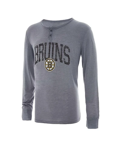 Men's Concepts Sport Gray Distressed Boston Bruins Takeaway Henley Long Sleeve T-shirt