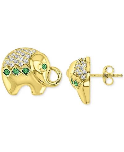 Simulated Nano Emerald (1/10 ct. t.w.) & Cubic Zirconia Good Luck Elephant Stud Earrings