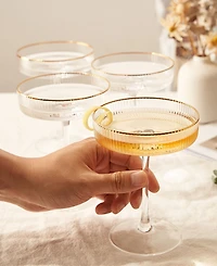 The Wine Savant Ribbed Art Deco Gilded Crystal Martini & Champagne Coupe Glasses, Set of 4