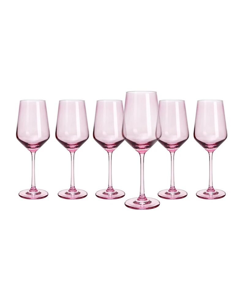 The Wine Savant Blush Pink Colored Wine Glasses Hand Blown, 12 oz Set of 6