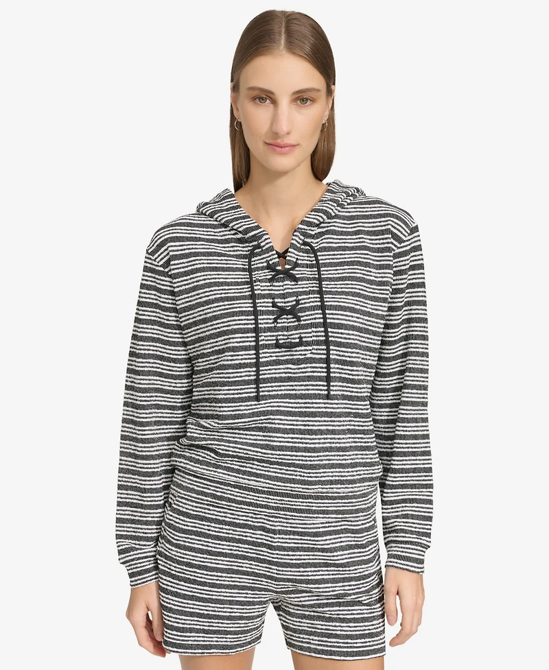 Andrew Marc Sport Women's Heritage Striped Lace-Up Hoodie