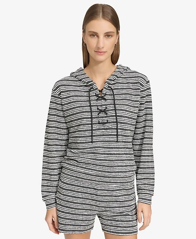 Andrew Marc Sport Women's Heritage Striped Lace-Up Hoodie