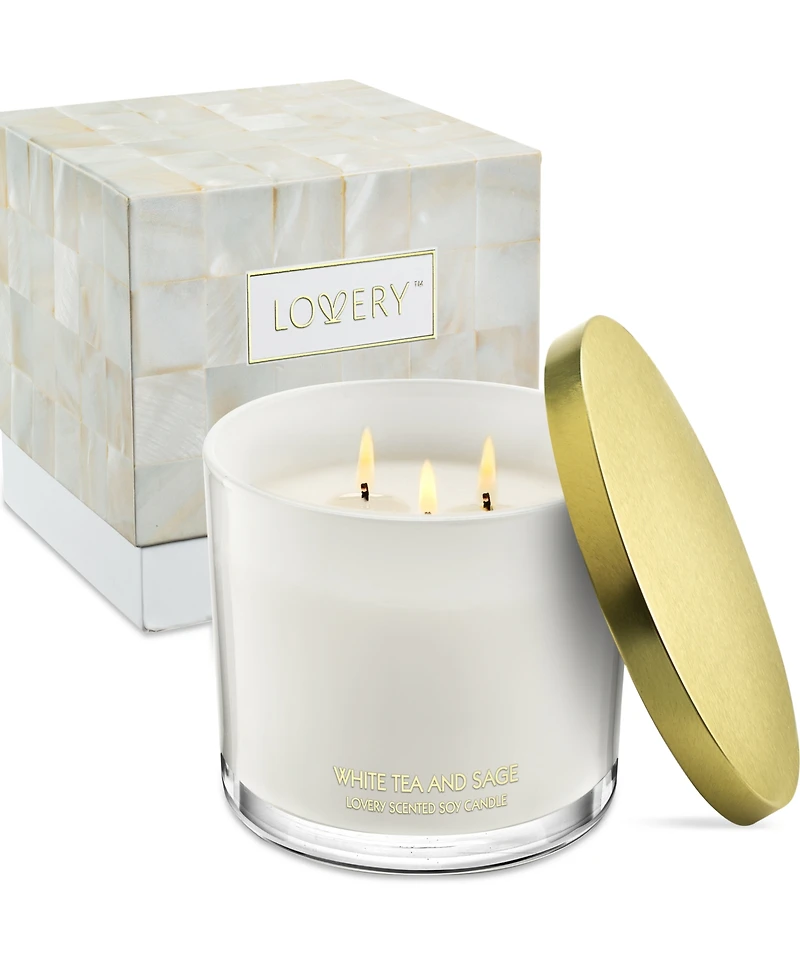 Lovery White Tea & Sage 3-Wick Soy Candle, 13 oz.