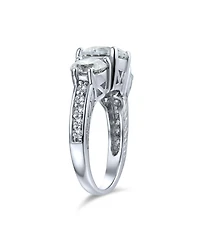 Bling Jewelry Milgrain 4CTW Round Solitaire Three Stone Cz Promise Ring Silver