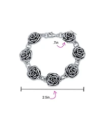 Bling Jewelry Finish Large Statement 3D Garden Flower Black Rose Bracelet Oxidized Sterling Silver 7.5 Inch