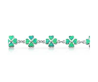 Bling Jewelry Created Synthetic Opal Inlay Green Shamrock Irish Lucky Clover Leaf Heart Shaped Link Charm Bracelet Sterling Silver