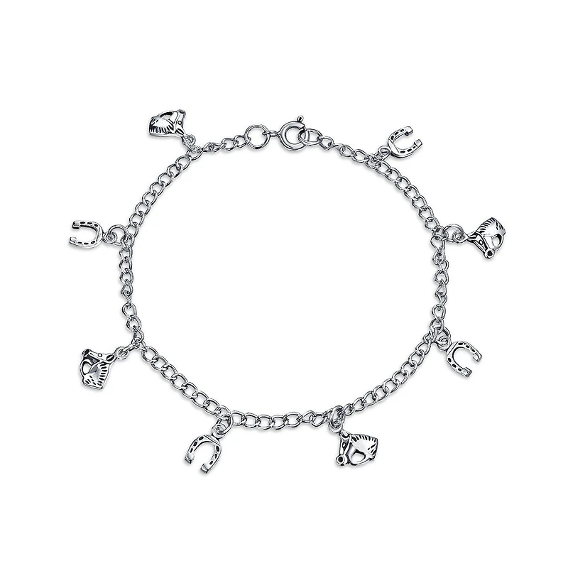 Bling Jewelry Good Luck Multi Horseshoe Horses Dangling Charm Bracelet Graduation Gift Cubic Zirconia Pave Cz Sterling Silver