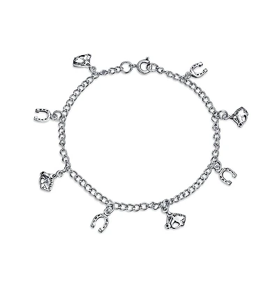 Bling Jewelry Good Luck Multi Horseshoe Horses Dangling Charm Bracelet Graduation Gift Cubic Zirconia Pave Cz Sterling Silver