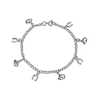 Bling Jewelry Good Luck Multi Horseshoe Horses Dangling Charm Bracelet Graduation Gift Cubic Zirconia Pave Cz Sterling Silver