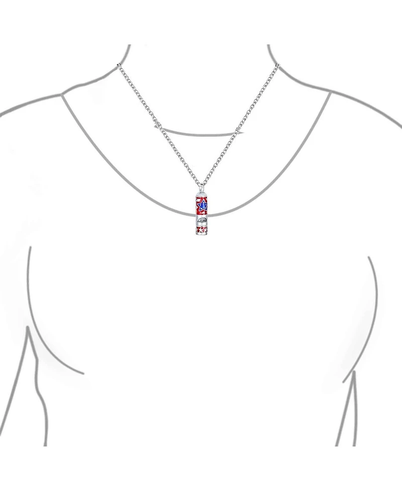 Back to School Red White Blue Enamel American Usa Patriotic Red White Blue Star Flag Whistle Necklace Pendant Rhodium Plated Brass