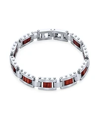 Bling Jewelry Brown Wood and Stainless Steel Bracelet with Strong Rectangle Link 8 Inch Length