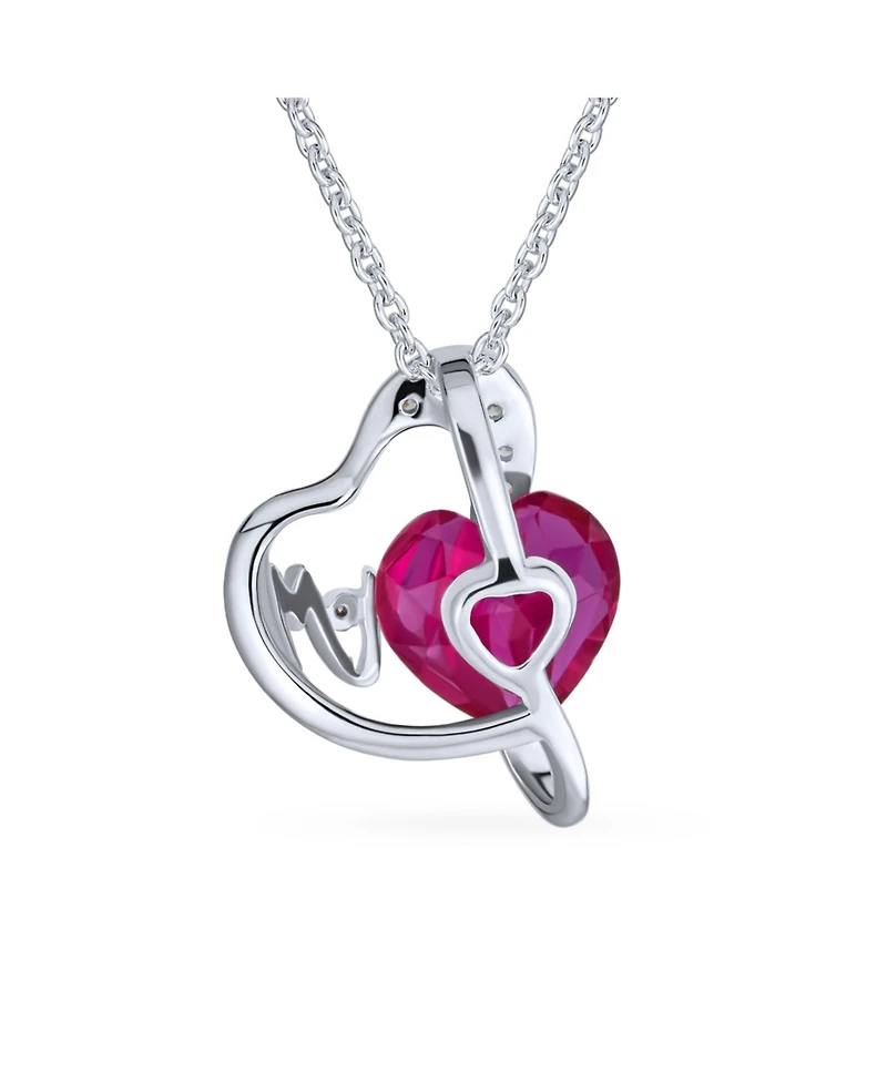 Bling Jewelry Modern Pave Accent Double Infinity Heart Ruby Red Pink Faceted Crystal Mom Word Heart Necklace Pendant Sterling Silver 1618 Inches Chain