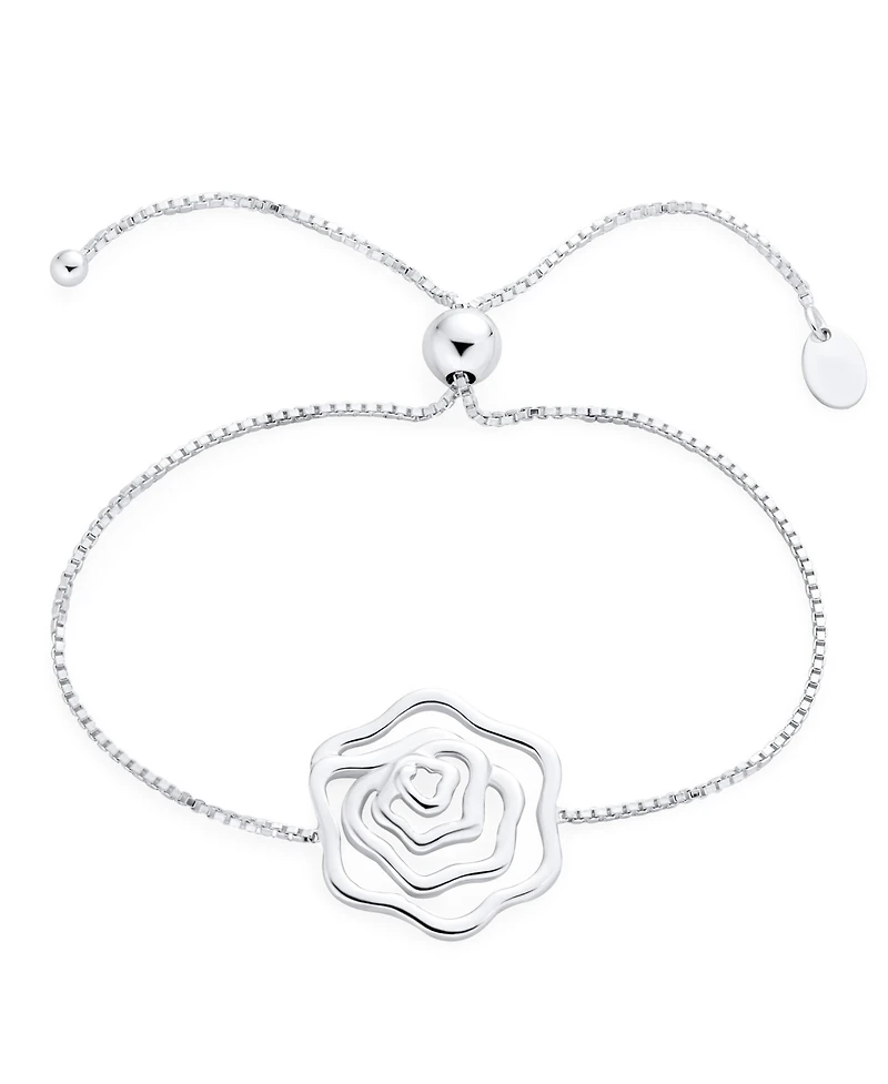 Bling Jewelry Delicate Garden Flower Open Rose Slide Bolo Style Bracelet Sterling Silver Adjustable