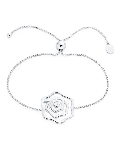 Bling Jewelry Delicate Garden Flower Open Rose Slide Bolo Style Bracelet Sterling Silver Adjustable