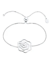 Bling Jewelry Delicate Garden Flower Open Rose Slide Bolo Style Bracelet Sterling Silver Adjustable