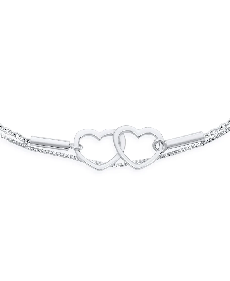 Bling Jewelry 2 in 1 Set Interlocking Open Hearts Double Chain Anklet Ankle Bracelet Sterling Silver Adjustable 9 To 10 Inch With Extender