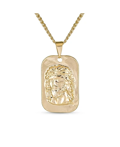 Bling Jewelry Religious Metal Dog tog Style Medallion Face of Jesus Christ Head Necklace Pendant Yellow Gold Plated