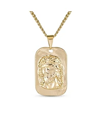 Bling Jewelry Religious Metal Dog tog Style Medallion Face of Jesus Christ Head Necklace Pendant Yellow Gold Plated