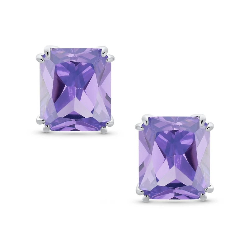 Bling Jewelry Rectangle Shape Statement 7CT Emerald Cut Cz Solitaire Clip On Stud Earrings Rhodium Plated Brass Non Pierced 14MM x 12MM