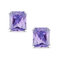 Bling Jewelry Rectangle Shape Statement 7CT Emerald Cut Cz Solitaire Clip On Stud Earrings Rhodium Plated Brass Non Pierced 14MM x 12MM