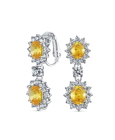 Bling Jewelry Crown Halo Pave Cubic Zirconia Cz Drop Dangling Oval Chandelier Clip On Earrings Statement Non-Pierced