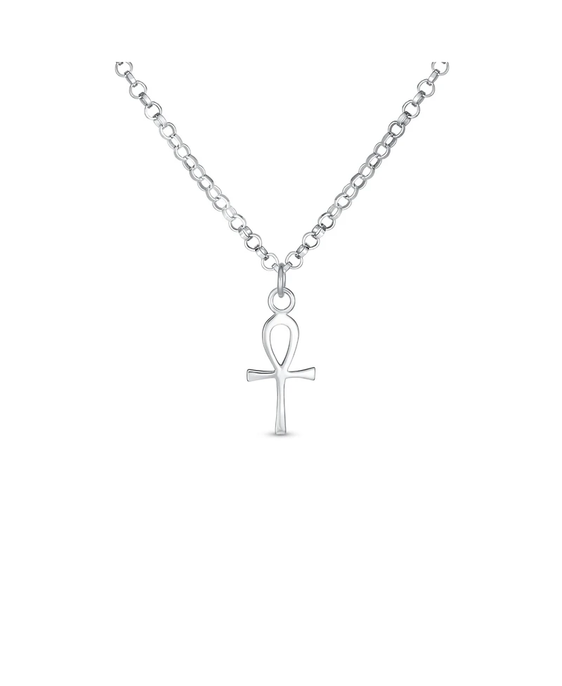 Bling Jewelry Mini Small Religious Key To Life Egyptian Ankh Cross Pendant Necklace Sterling Silver