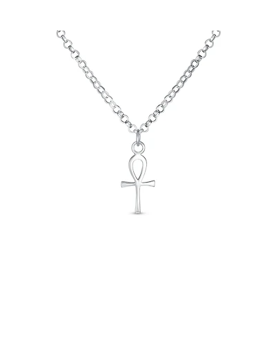 Bling Jewelry Mini Small Religious Key To Life Egyptian Ankh Cross Pendant Necklace Sterling Silver
