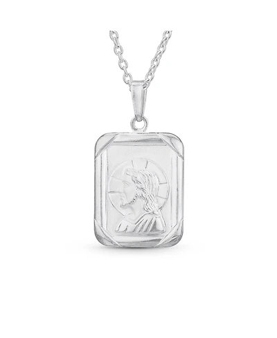 Bling Jewelry Religious Metal Square Dog tog Style Medallion Face of Jesus Christ Head Necklace Pendant Sterling Silver