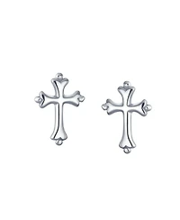 Bling Jewelry Delicate Simple Fleur De Lis Cross Stud Earrings: Minimalist Religious Jewelry Communion Gift Sterling Silver