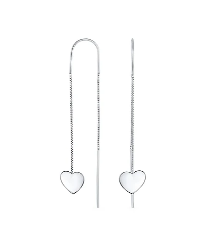 Bling Jewelry Simple Lightweight Long Flat Heart Chain Threader Earrings Sterling Silver Stabilizing U Hook