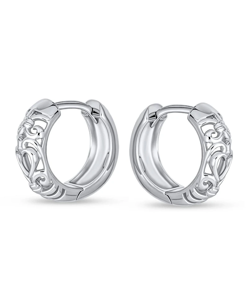 Bling Jewelry Open Heart Cut Out Filigree Endless Huggie Small Hoop Earrings Hinged Sterling Silver