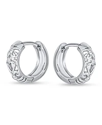 Bling Jewelry Open Heart Cut Out Filigree Endless Huggie Small Hoop Earrings Hinged Sterling Silver