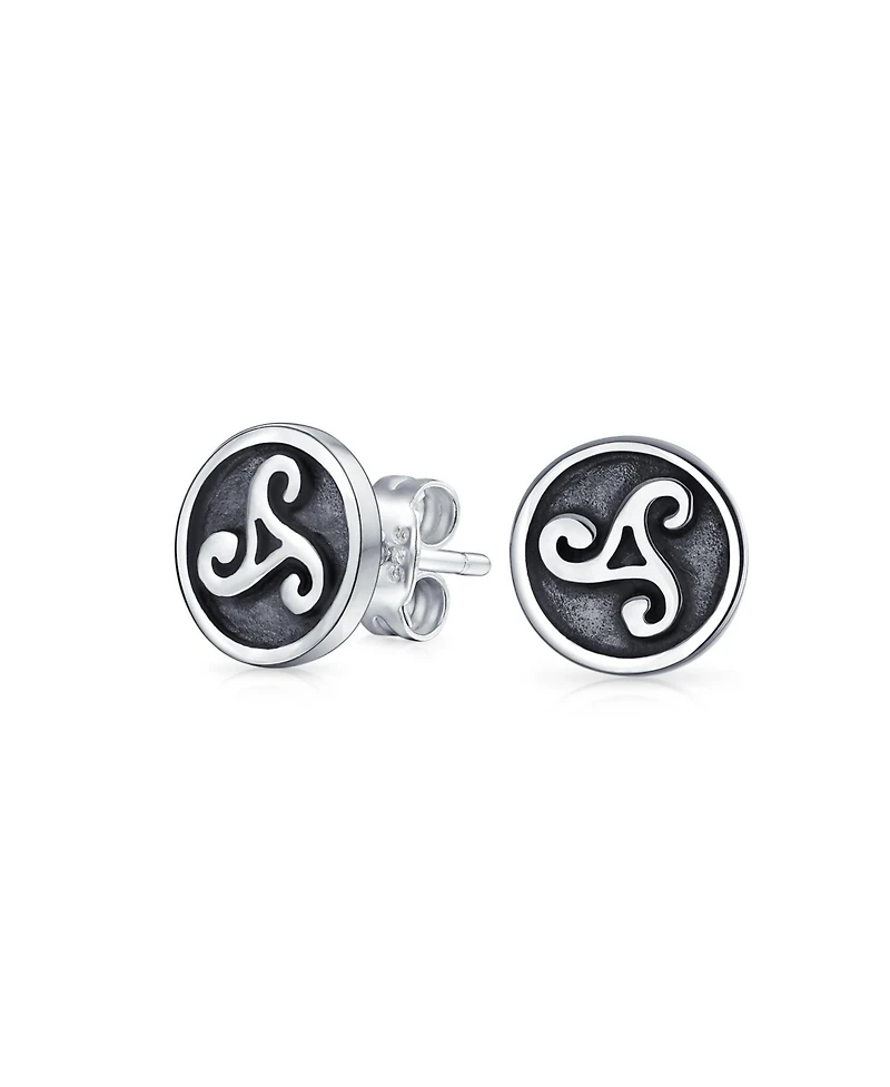 Bling Jewelry Ancient Circle Round Disc Spiral Small Celtic Irish Trinity Symbol Triskele Stud Earrings Oxidized Sterling Silver