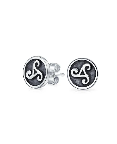 Bling Jewelry Ancient Circle Round Disc Spiral Small Celtic Irish Trinity Symbol Triskele Stud Earrings Oxidized Sterling Silver