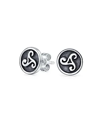 Bling Jewelry Ancient Circle Round Disc Spiral Small Celtic Irish Trinity Symbol Triskele Stud Earrings Oxidized Sterling Silver