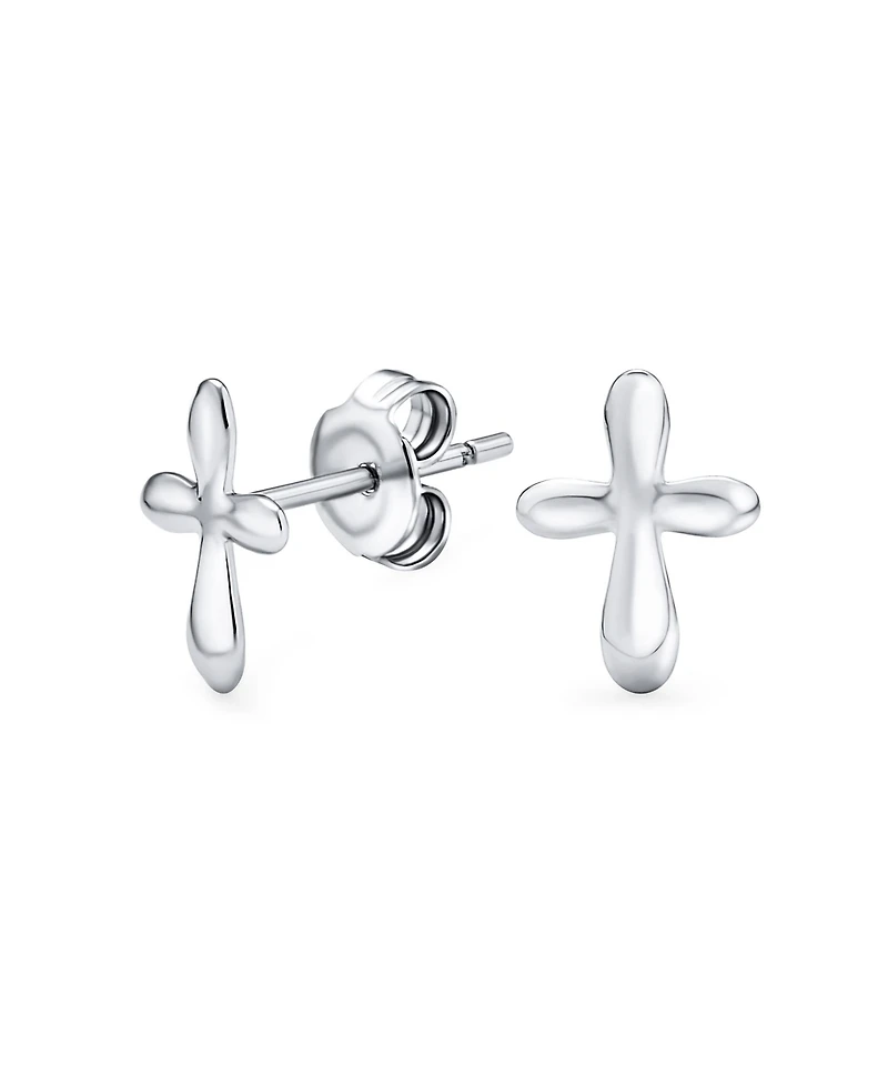 Bling Jewelry Delicate Simple Cross Stud Earrings: Minimalist Religious Jewelry Communion Gift Sterling Silver