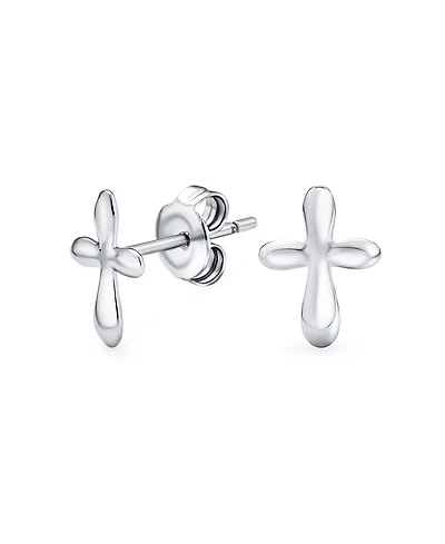 Bling Jewelry Delicate Simple Cross Stud Earrings: Minimalist Religious Jewelry Communion Gift Sterling Silver