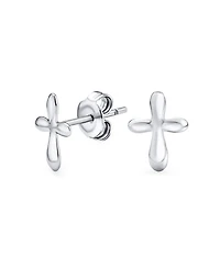 Bling Jewelry Delicate Simple Cross Stud Earrings: Minimalist Religious Jewelry Communion Gift Sterling Silver