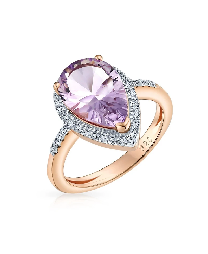 Bling Jewelry 3.75CTW Halo Teardrop Pink Amethyst Zircon Ring Rose Gold Plated Sterling Silver