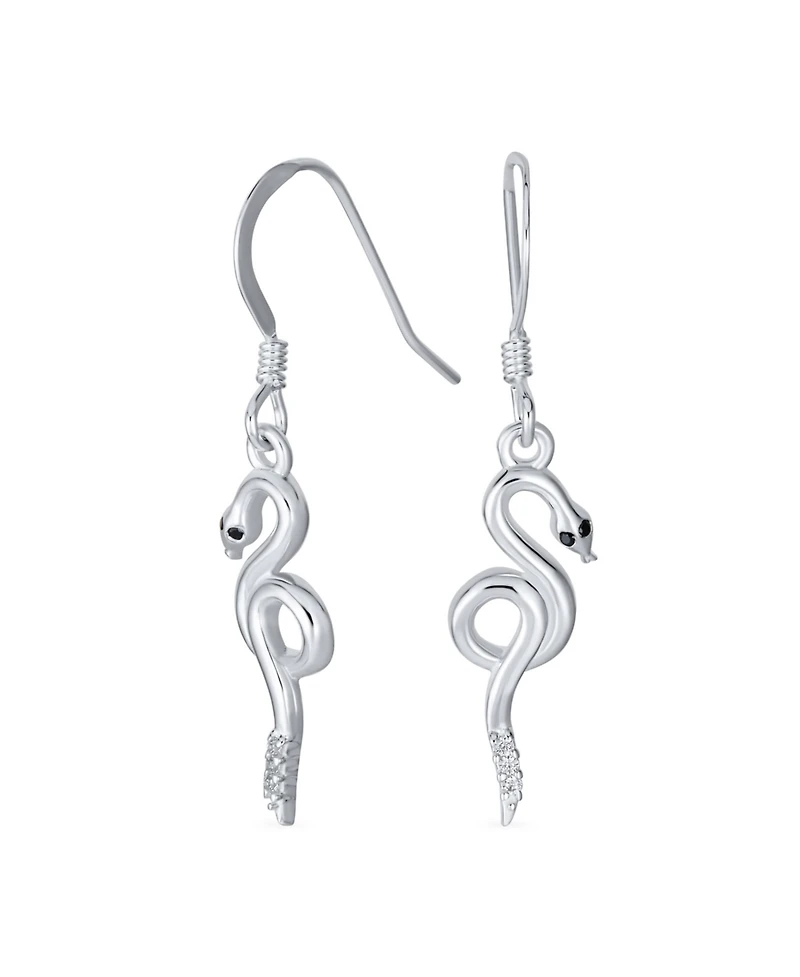 Bling Jewelry Cz Accent Garden Animal Pet Crawler Reptile Egyptian Serpent Dangling Snake Earrings Fish Hook Wire Sterling Silver