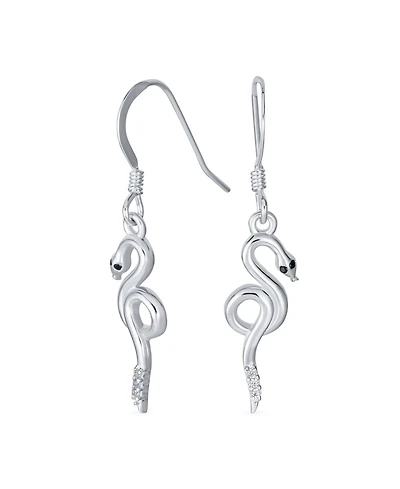 Bling Jewelry Cz Accent Garden Animal Pet Crawler Reptile Egyptian Serpent Dangling Snake Earrings Fish Hook Wire Sterling Silver