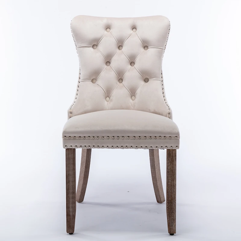 Modern, High-end Tufted Solid Wood Contemporary Velvet Upholstered Dining Chair with Wood Legs Nailhead Trim 2-Pcs Set,Beige