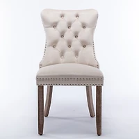 Modern, High-end Tufted Solid Wood Contemporary Velvet Upholstered Dining Chair with Wood Legs Nailhead Trim 2-Pcs Set,Beige