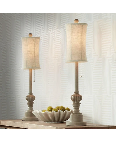 Regency Hill Traditional Buffet Table Lamps 28" Tall Set of 2 Natural Candlestick Cream Bell Shade for Dining Room