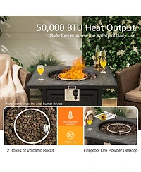 32 Inch Propane Fire Pit Table Square Tabletop with Lava Rocks Cover 50000 Btu-Black